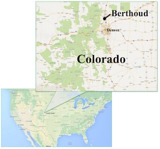 Location of Berthoud, Colorado relative to Denver